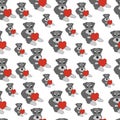 Seamless pattern with cartoon dogs Schnauzer Portrait. Dog with red heart. Dog breed hand drawn vector illustration Royalty Free Stock Photo