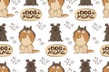 Seamless pattern with cartoon dogs scotch terrier and border collie