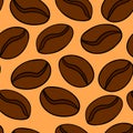 Seamless pattern with cartoon doodle linear coffee beans isolated Royalty Free Stock Photo