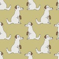 Seamless pattern with cartoon doodle linear sitting dog.