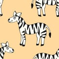 Seamless pattern with cartoon doodle linear zebra. Royalty Free Stock Photo