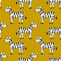 Seamless pattern with cartoon doodle linear zebra. Royalty Free Stock Photo
