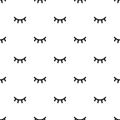 Seamless pattern with cartoon eyelashes. Closed woman eyes on white background. Cute design. Vector