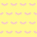 Seamless pattern with cartoon eyelashes. Pattern with closed woman eyes in trendy colors. Cute design. Vector