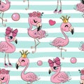 Seamless Pattern with cartoon Flamingos