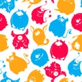 Seamless pattern of cartoon fluffy monsters