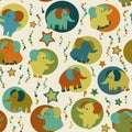 Seamless pattern with cartoon funny elephants