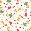 Seamless pattern with cartoon girls