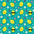 Seamless pattern with cartoon happy lemon