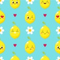 Seamless pattern with cartoon happy lemon