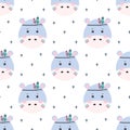 Seamless pattern with cartoon hippo, vector illustration Royalty Free Stock Photo