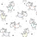 Seamless pattern with cartoon horses