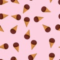 seamless pattern with cartoon ice cream. Delicious sweets. waffle cone, and chocolate ice cream. pink background Royalty Free Stock Photo