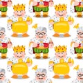 Seamless pattern with cartoon kings Royalty Free Stock Photo