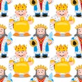 Seamless pattern with cartoon kings Royalty Free Stock Photo