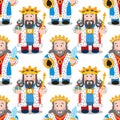 Seamless pattern with cartoon kings Royalty Free Stock Photo