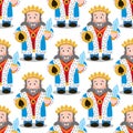 Seamless pattern with cartoon kings. Royalty Free Stock Photo