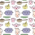 Seamless pattern with cartoon kitchen tools Royalty Free Stock Photo