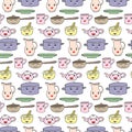 Seamless pattern with cartoon kitchen tools