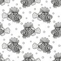 seamless pattern with cartoon lionfish