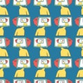 Seamless pattern A Cartoon men with a TV instead of a head. Brainwashing.