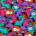 Seamless pattern with cartoon monsters. Royalty Free Stock Photo