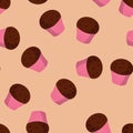 seamless pattern with cartoon muffin. Delicious sweets. beige background. chocolate bakery