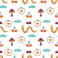 Seamless pattern with cartoon mushrooms, vector illustration Royalty Free Stock Photo