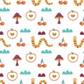 Seamless pattern with cartoon mushrooms, vector illustration