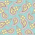Seamless pattern of cartoon paisley and flower