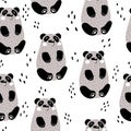 Seamless pattern with cartoon pandas, decor elements. flat vector for kids. animals, wildlife. Royalty Free Stock Photo
