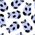 Seamless pattern with cartoon pandas, decor elements. flat vector for kids. animals, wildlife. Royalty Free Stock Photo