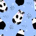 Seamless pattern with cartoon pandas, decor elements on a neutral background. flat vector for kids. animals, wildlife. Royalty Free Stock Photo