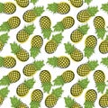 Seamless pattern of cartoon pineapple. Drawn fruit on a white ba