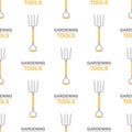 Seamless pattern with cartoon pitchforks on white background. Gardening tool. Vector illustration for any design