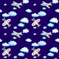 Seamless pattern with cartoon planes