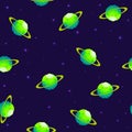 Seamless pattern of cartoon planets. Colorful set of isolated objects. Space background. Colorful universe. Game design