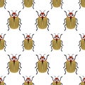 Seamless pattern with cartoon potato beetle on white