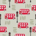 Seamless pattern with cartoon red London bus. Royalty Free Stock Photo