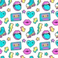 Seamless pattern in cartoon 80s-90s comic style. Royalty Free Stock Photo