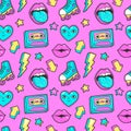 Seamless pattern in cartoon 80s-90s comic style. Royalty Free Stock Photo