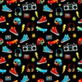 Seamless pattern in cartoon 80s-90s comic style. Royalty Free Stock Photo