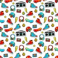 Seamless pattern in cartoon 80s-90s comic style. Royalty Free Stock Photo