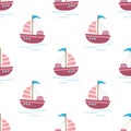 seamless pattern with cartoon sailboats, vector illustration Royalty Free Stock Photo