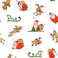 Seamless pattern from cartoon Santa Claus, reindeer,sled Royalty Free Stock Photo
