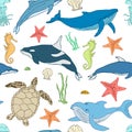 Seamless pattern of cartoon sea animals Royalty Free Stock Photo