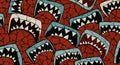 Seamless Pattern of Cartoon Shark Mouths with Sharp Teeth Royalty Free Stock Photo