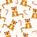 Seamless pattern with cartoon sleepy tiger sitting Royalty Free Stock Photo