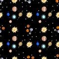 Seamless pattern Cartoon solar system planets. Astronomical observatory small planet pluto, venus mercury neptune uranus Royalty Free Stock Photo