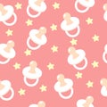 Baby white pacifier and stars on a pink